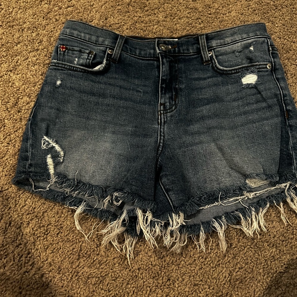 Hudson Jeans Blue Distressed Jean Shorts with Frayed Hem